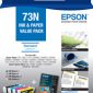 Epson T105 (73N) 4 Ink Cartridge Value Pack + Bonus 4X6 20Pk Photo Paper